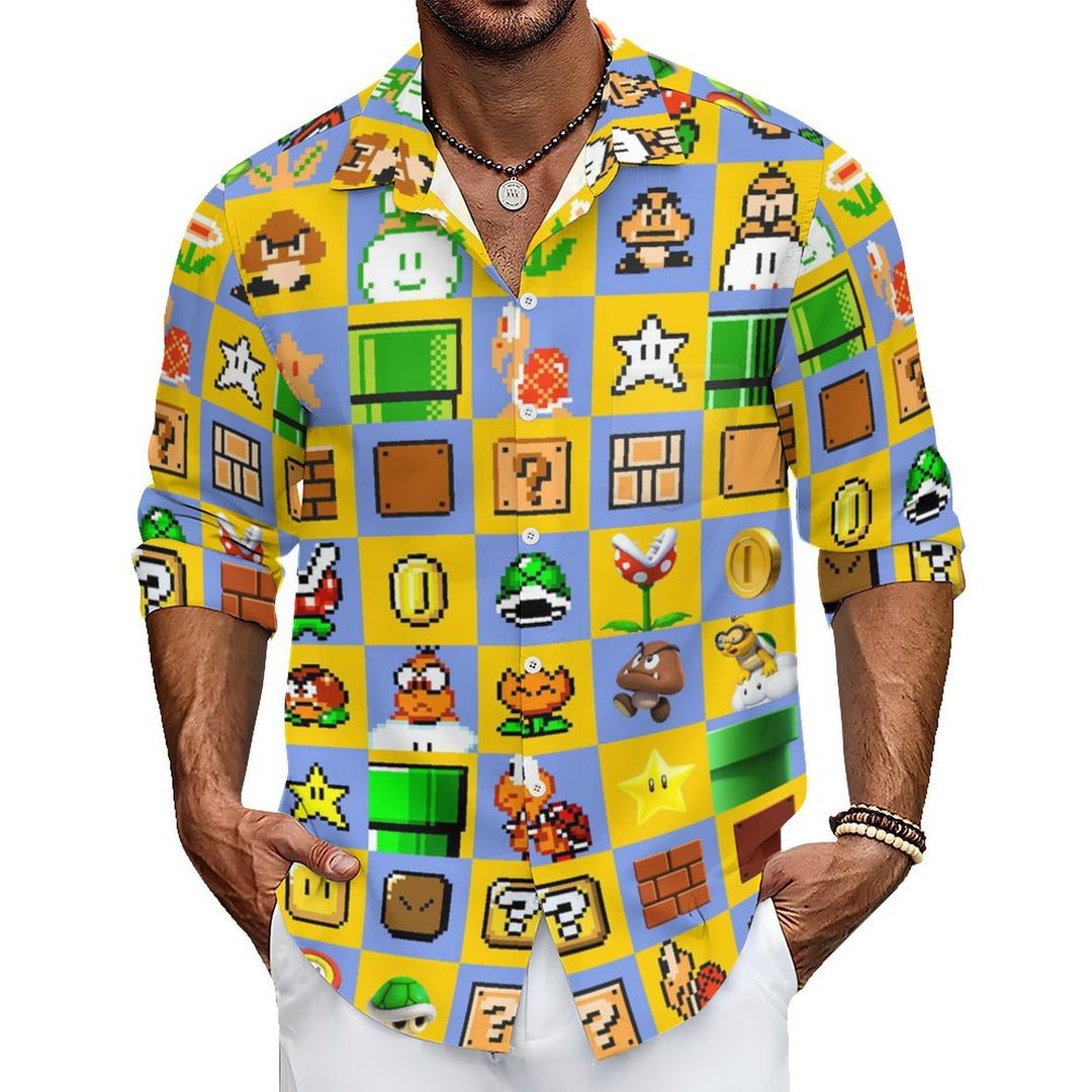 Men's Digital Games Casual Printed Long Sleeve Shirt 2402000110