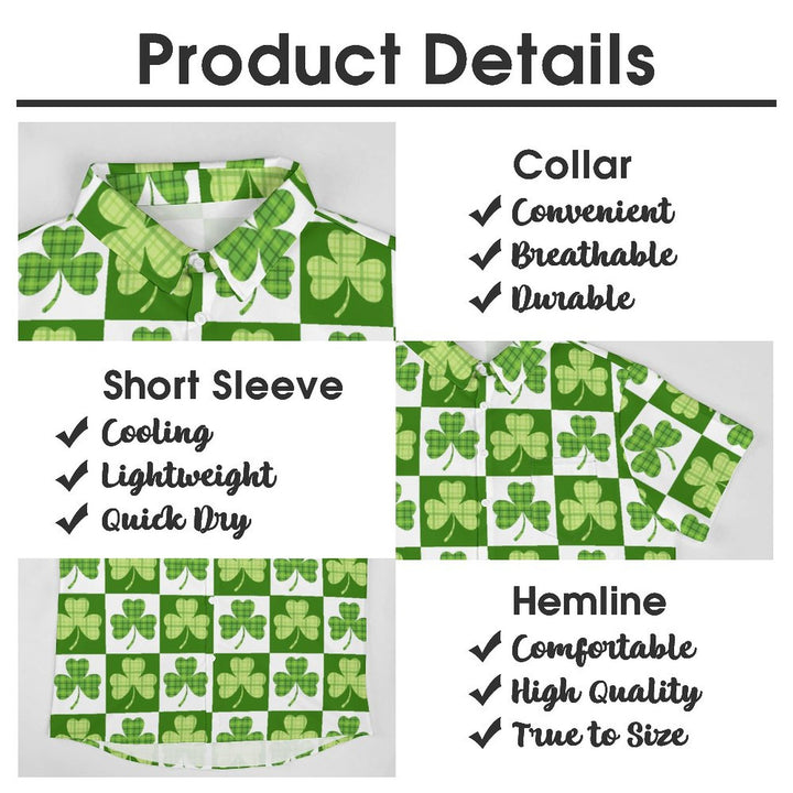 St. Patrick's Clover Plaid Casual Short Sleeve Shirt 2312000368