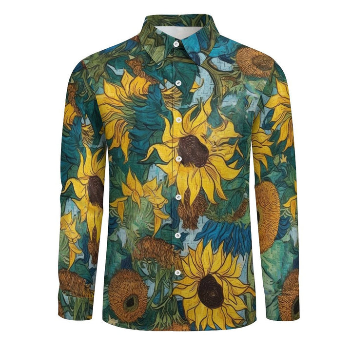 Men's Casual Sunflower Printed Long Sleeve Shirt 2402000336