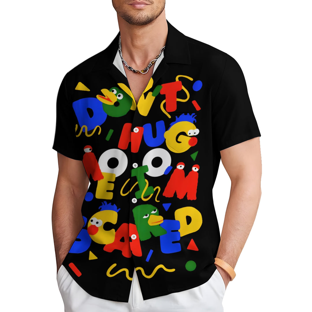 Men's Cartoon Letter Print Casual Short Sleeve Shirt 2403000334