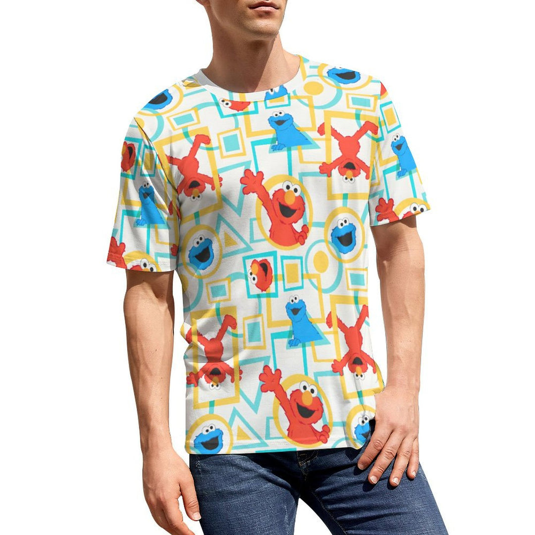 Men's Geometric Cartoon Character Round Neck Casual T-Shirt 2403000268