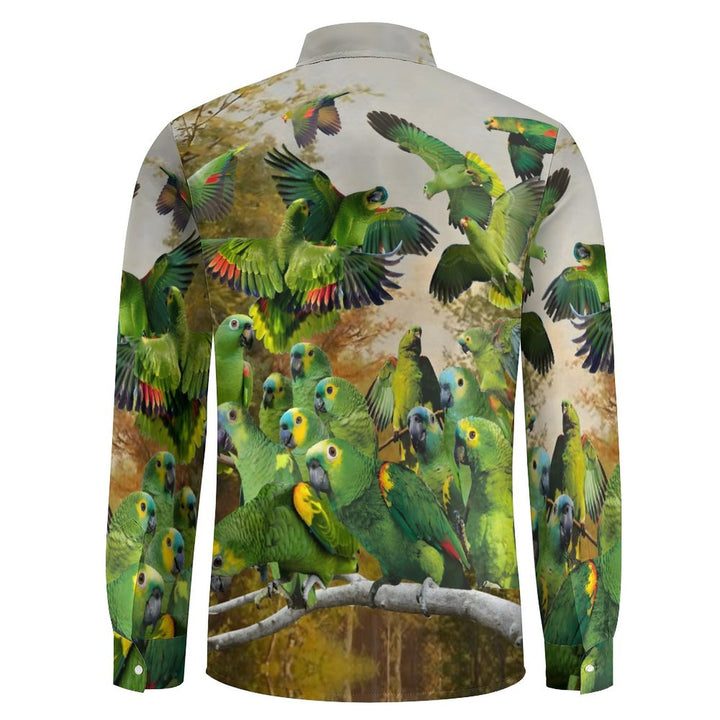 Men's Casual Parrot In The Woods Printed Long Sleeve Shirt 2312000208