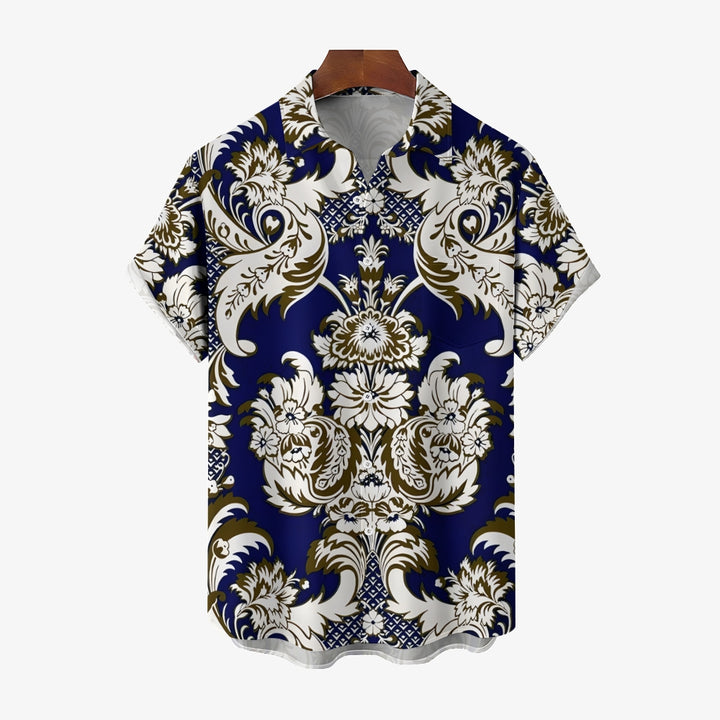 Baroque Art Pattern Casual Short Sleeve Shirt 2403000246