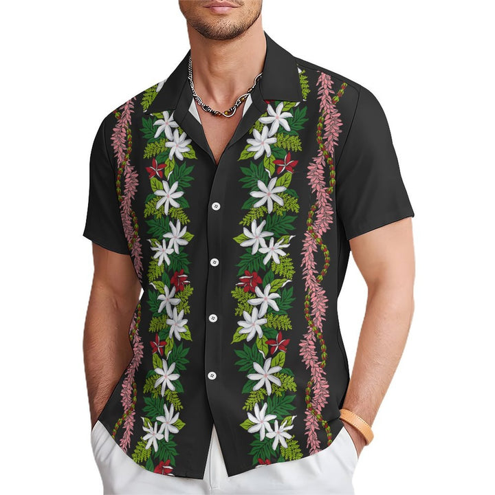 Breast Pocket Flower And Vineman Casual Short Sleeve Shirt 2402000009