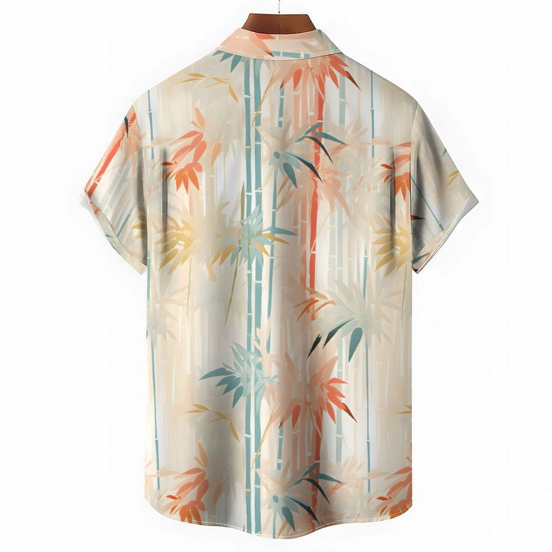Bamboo Forest Art Print Casual Short Sleeve Shirt 2403000005