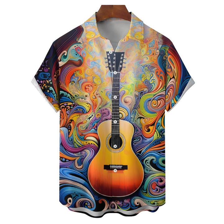 Men's Guitar Abstract Painting Casual Short Sleeve Shirt 2401000027