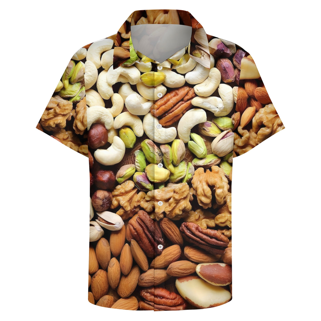 Nut Themed Print Casual Short Sleeve Shirt 2403000218