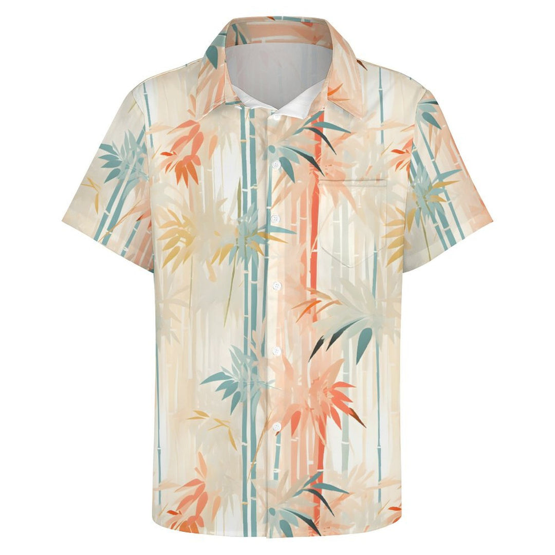 Bamboo Forest Art Print Casual Short Sleeve Shirt 2403000005