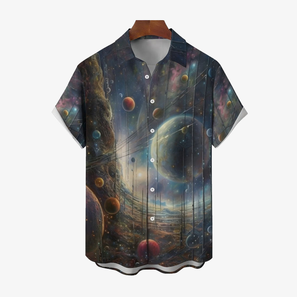 Men's Planet Galaxy Casual Short Sleeve Shirt 2402000250
