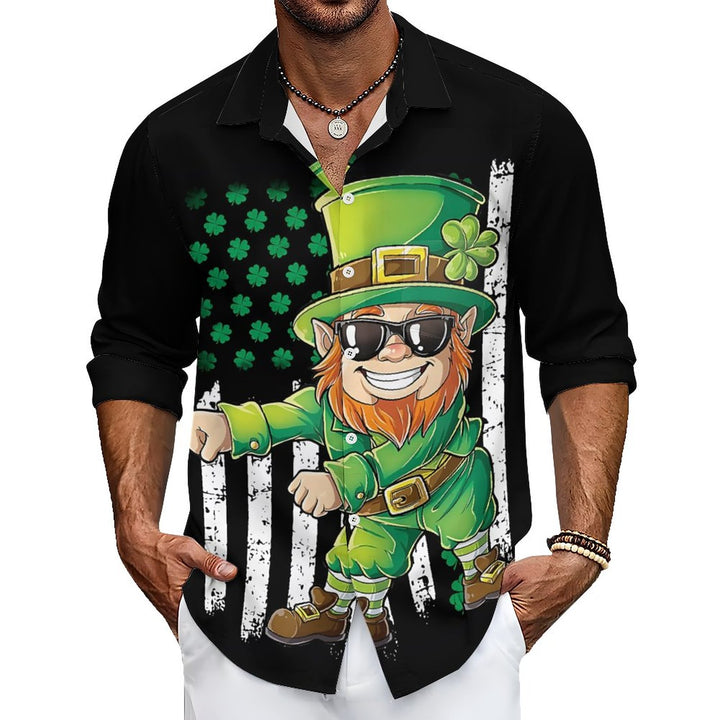 Men's Casual Fun St. Patrick's Day Cartoon Printed Long Sleeve Shirt 2312000273