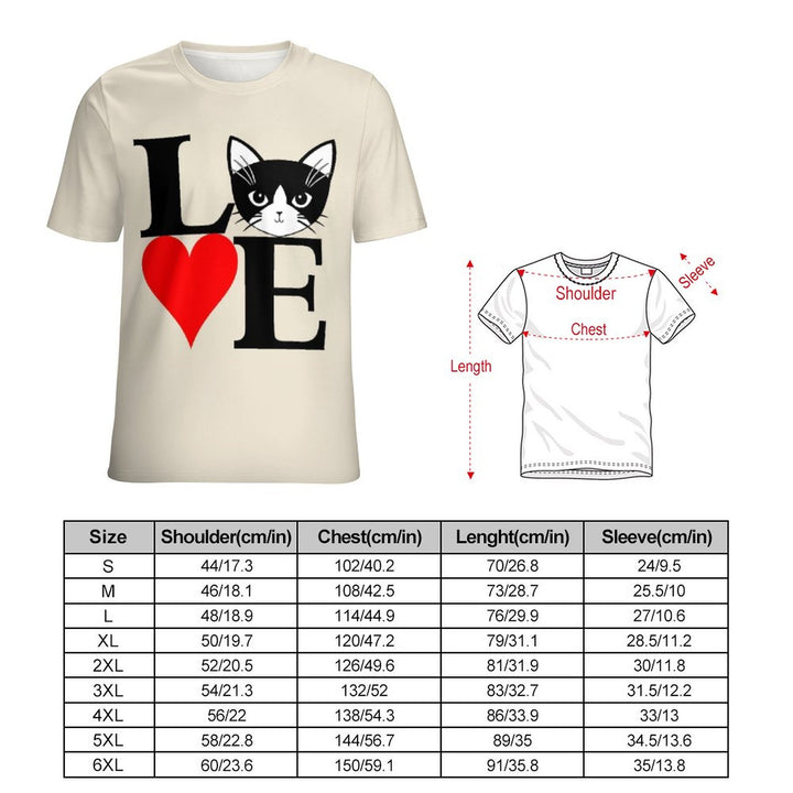 Men's Round Neck Valentine’s Day Cat Love Casual T-Shirt 2312000387