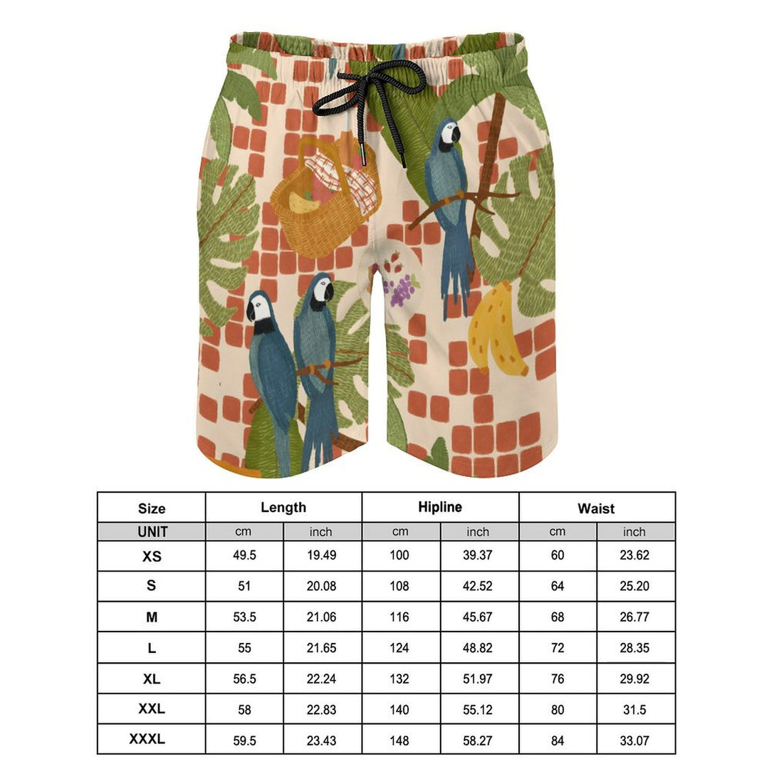 Men's Sports Hawaiian Parrot Beach Shorts 2402000302