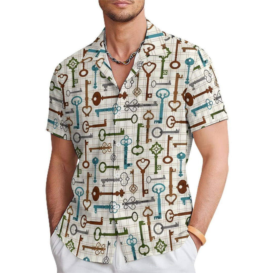 Men's Key Print Casual Short Sleeve Shirt 2403000010