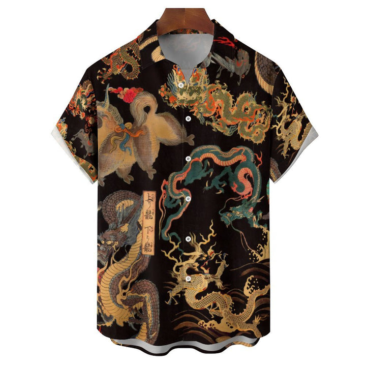 Men's Dragon Art Casual Short Sleeve Shirt 2312000507
