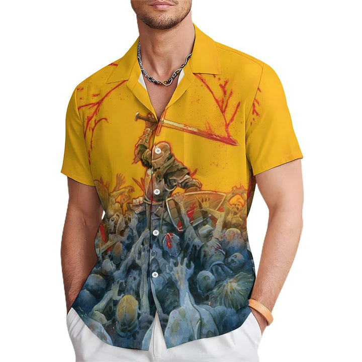 Men's Battle Knight Print Casual Short Sleeve Shirt 2403000008