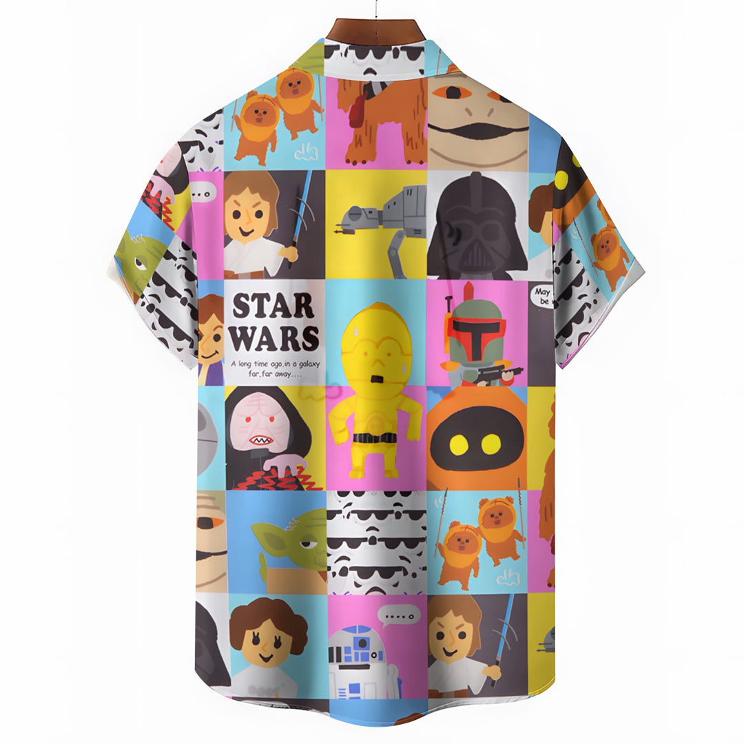 Star Character Patchwork Print Casual Short Sleeve Shirt 2403000119