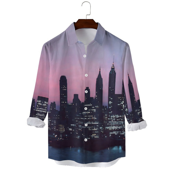 Men's Gradient Urban Art Printed Long Sleeve Shirt 2312000280