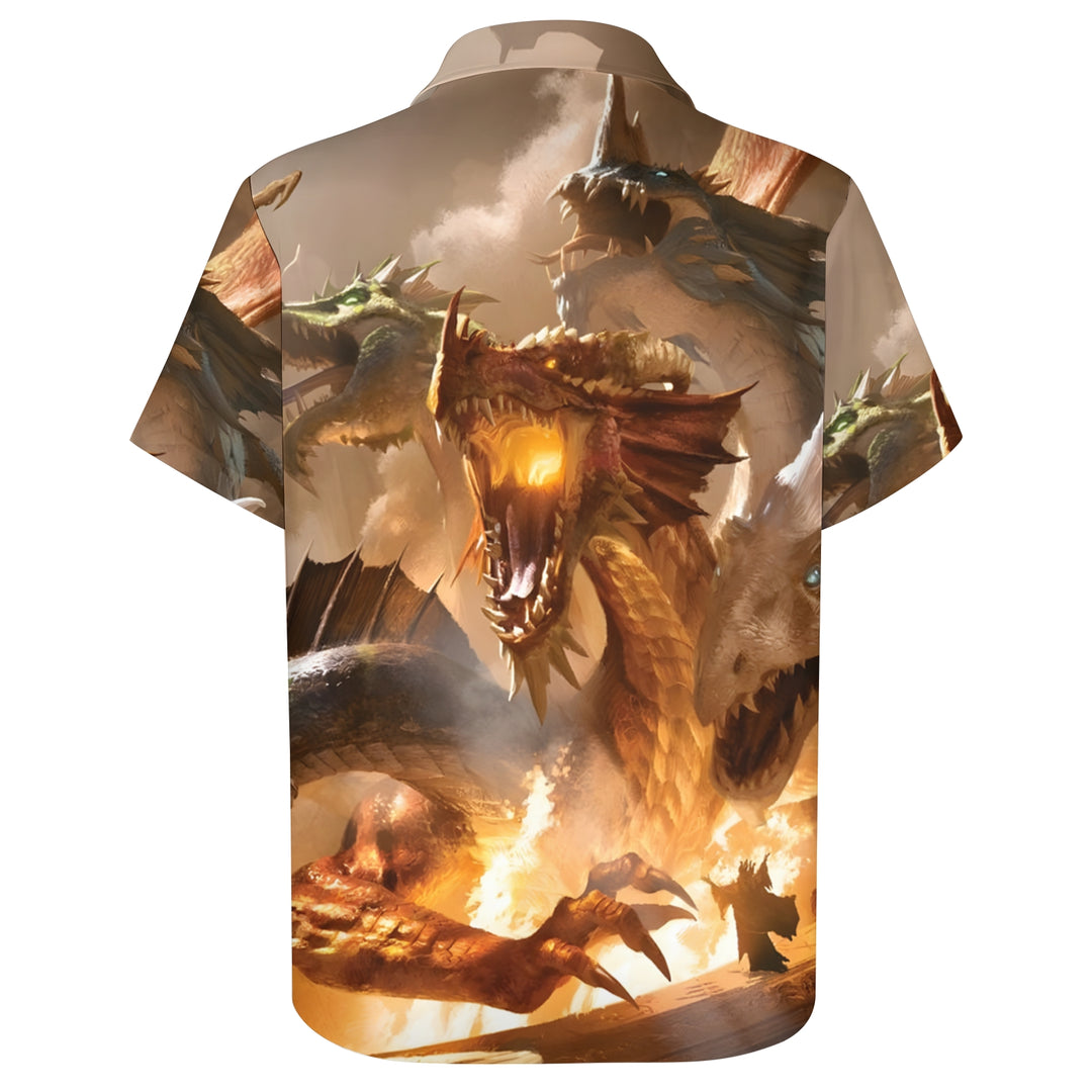 Men's Three Headed Dragon Print Casual Short Sleeve Shirt 2403000224