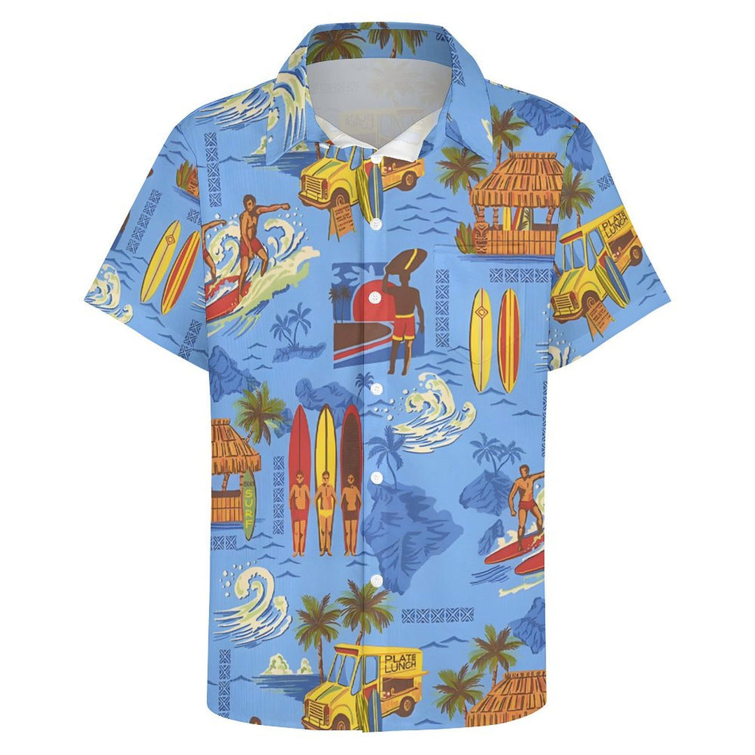 Men's Hawaiian Beach Surfing Vacation Casual Short Sleeve Shirt 2401000374