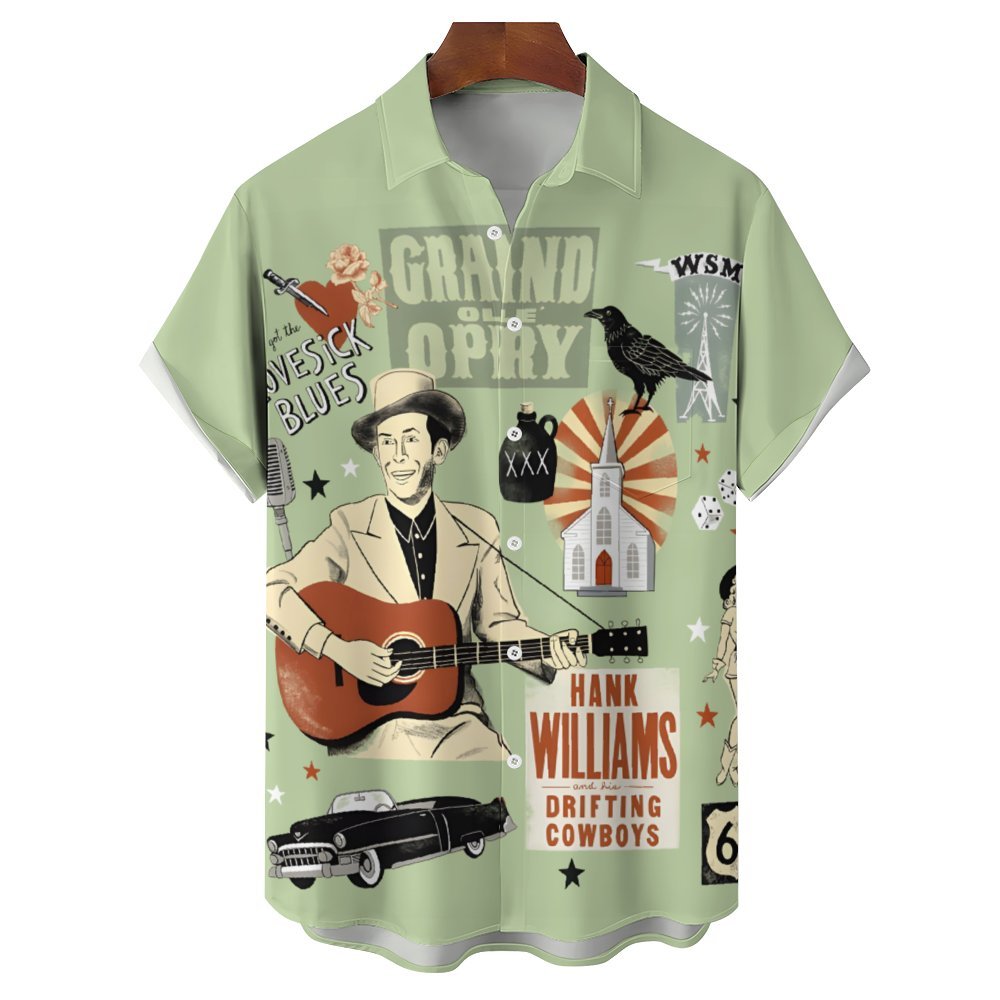 Men's Classic Vintage Lovesick Blues Guitar Hawaiian Shirts 2402000167