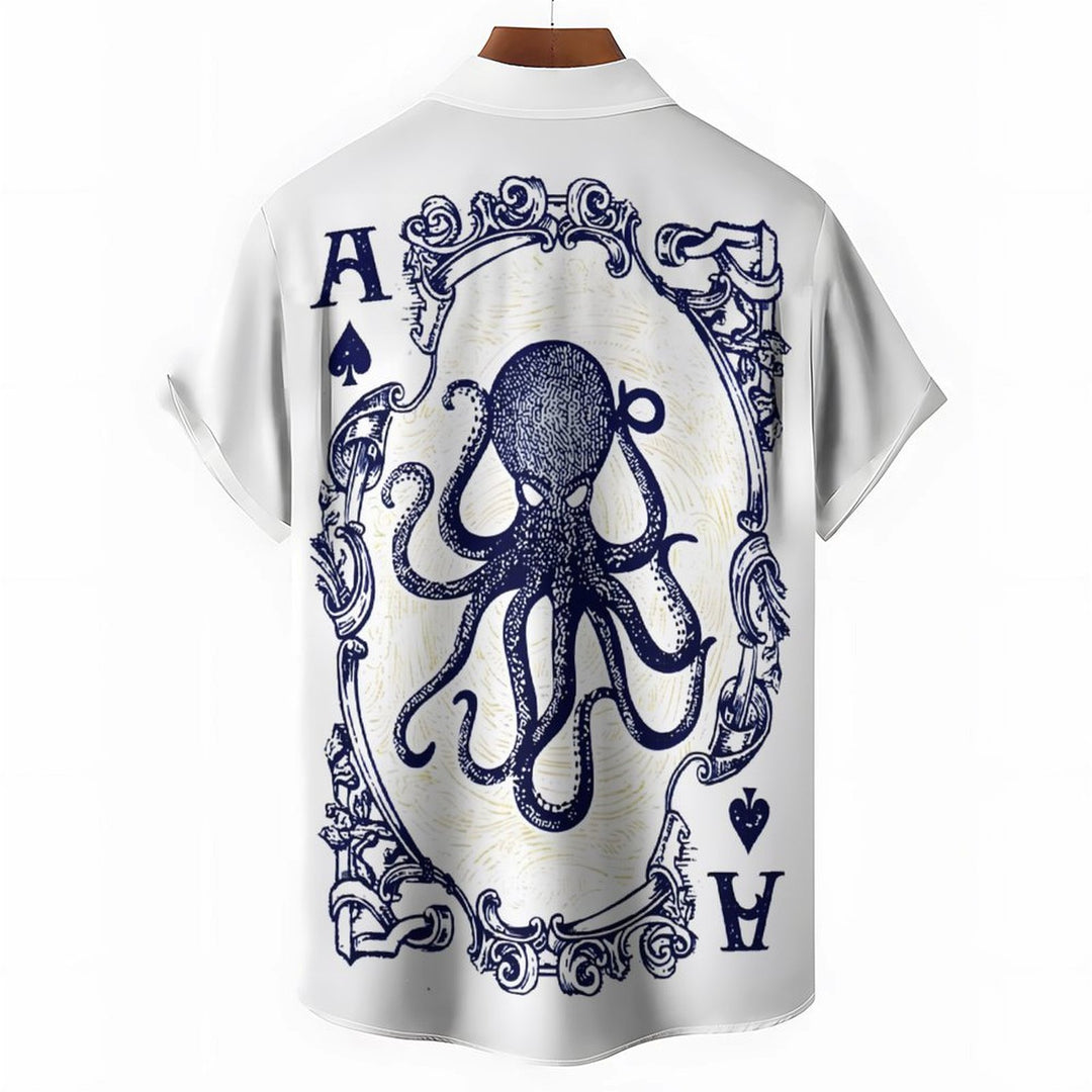 Octopus Poker Print Casual Short Sleeve Shirt 2402000291