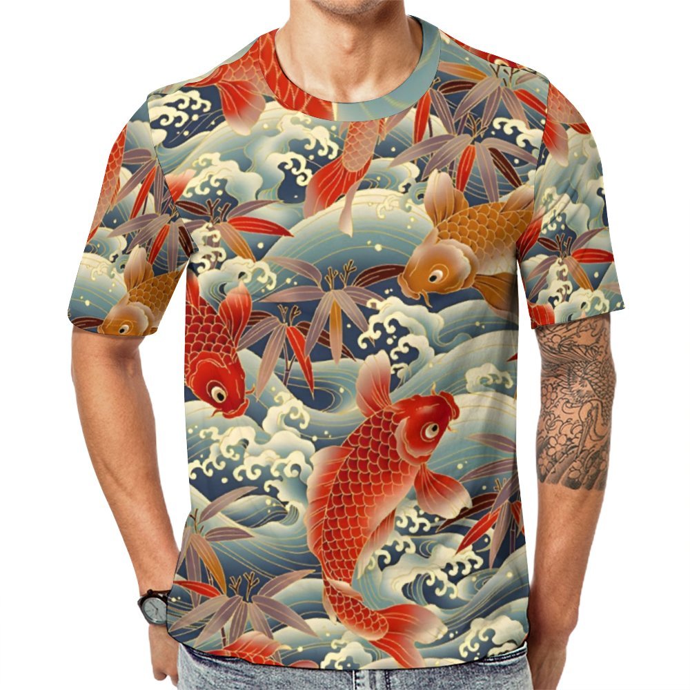 Men's Round Neck Koi Carp Casual T-Shirt 2312000391