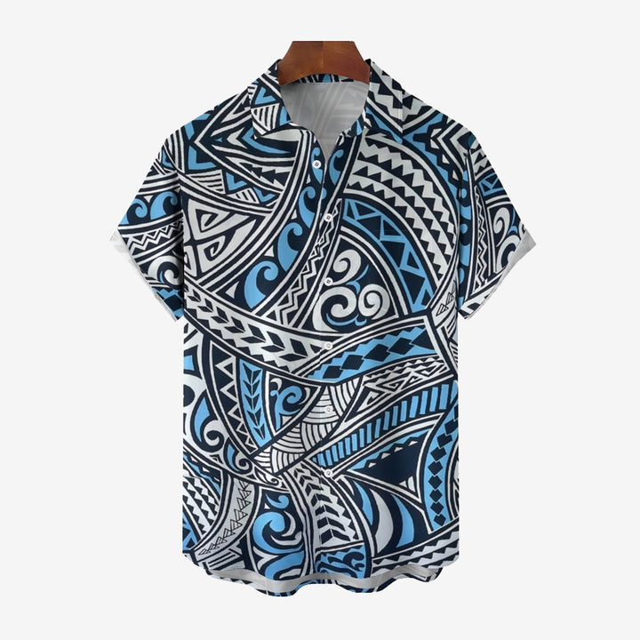 Men's Hawaiian Geometric Art Casual Pocket Shirt 2402000060