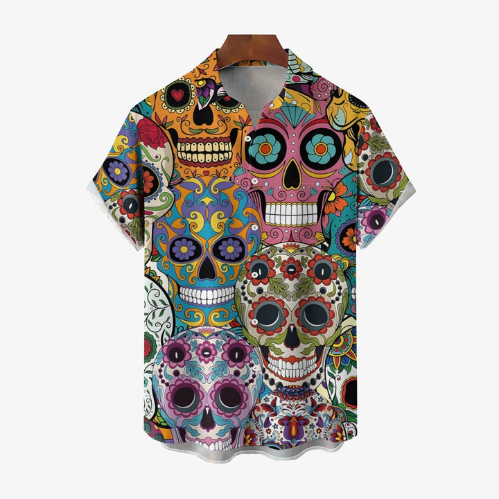 Mexican Style Print Men's Casual Short Sleeve Shirt 2403000093