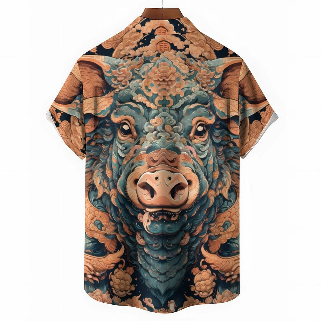 Men's Animal Themed Art Casual Short Sleeve Shirt 2402000125