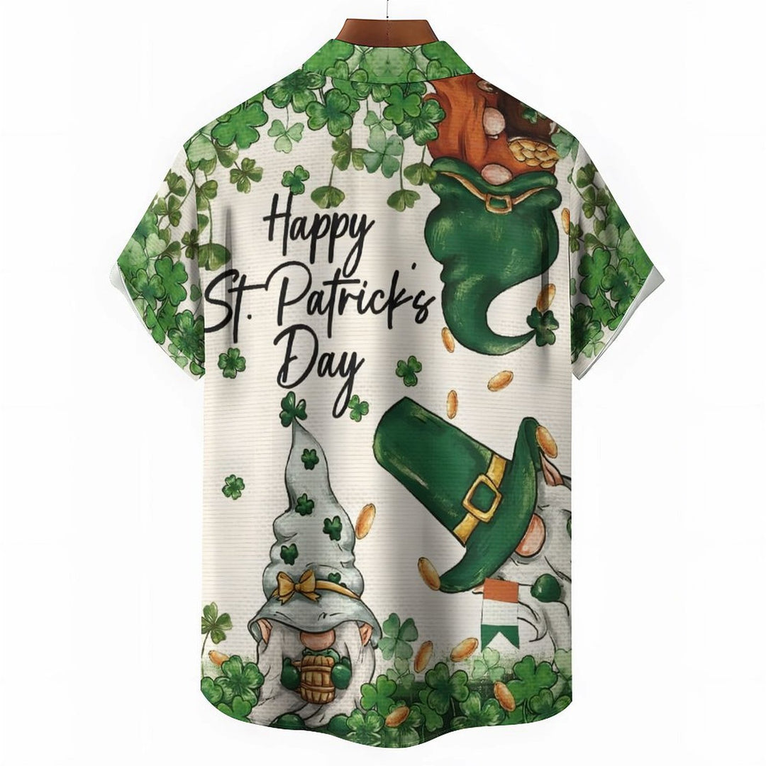 St. Patrick Gnomes Chest Pocket Short Sleeve Casual Shirt 2401000074