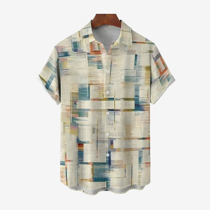 Men's Texture Print Casual Short Sleeve Shirt 2402000188