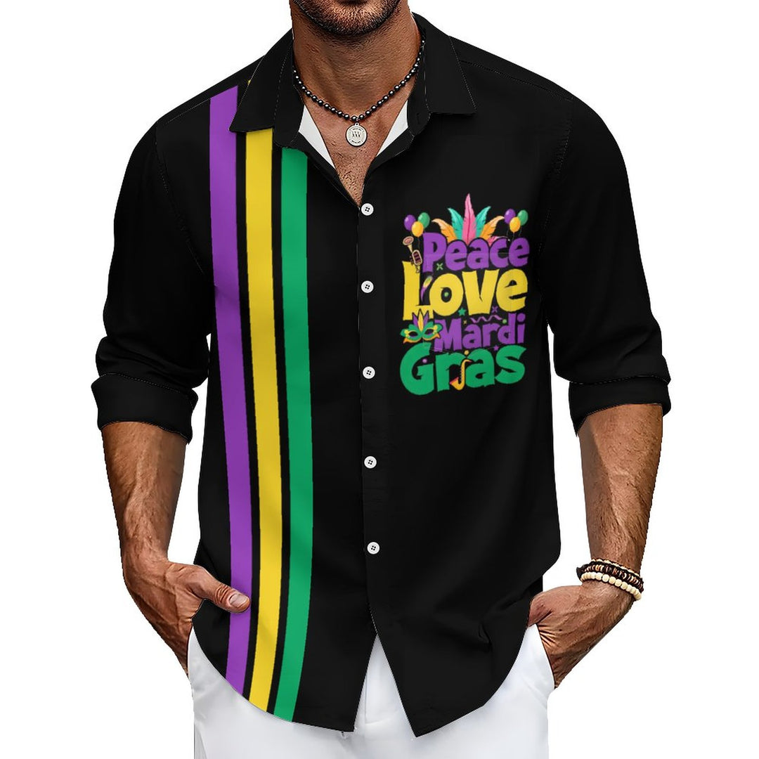 Men's Casual Mardi Gras Stripes Printed Long Sleeve Shirt 2312000209