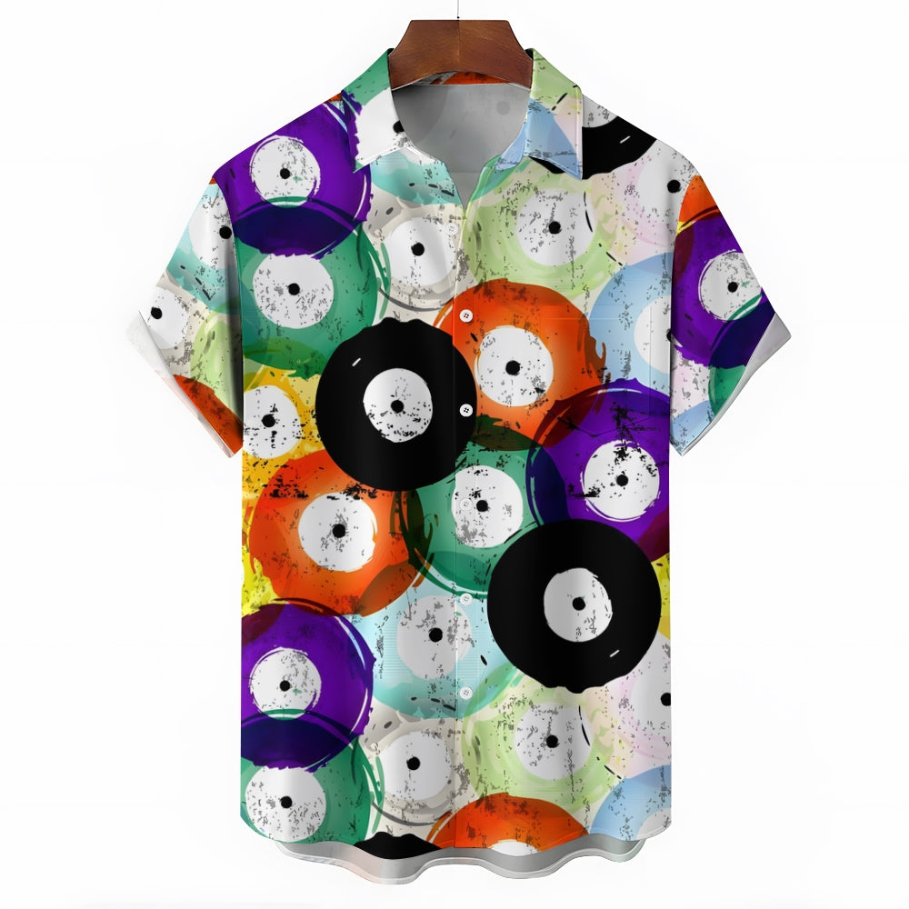 Men's Vinyl Records Casual Short Sleeve Shirt 2403000221