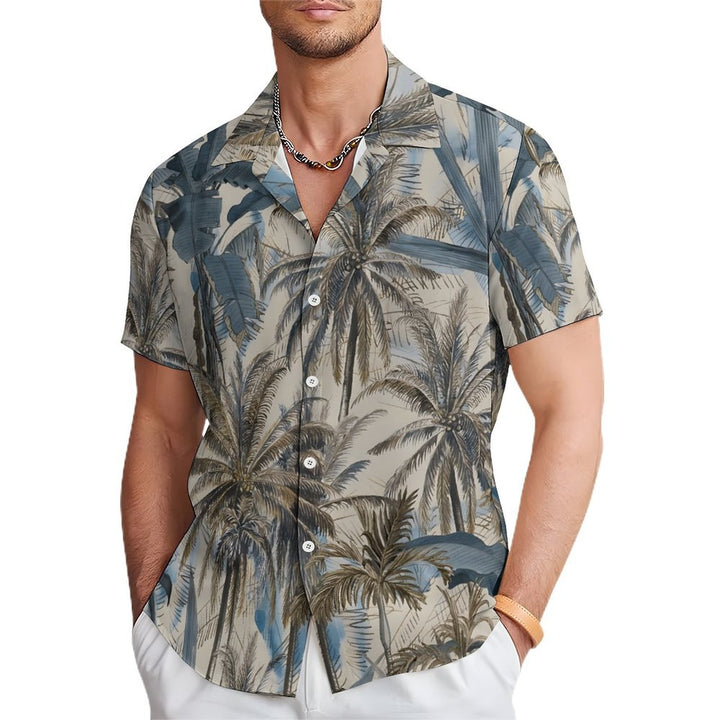 Mens Hawaiian Coconut Print Lapel Chest Pocket Short Sleeve Funky Aloha Shirt 2401000090