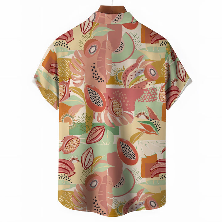 Fruit Geometric Collage Art Casual Short Sleeve Shirt 2403000038