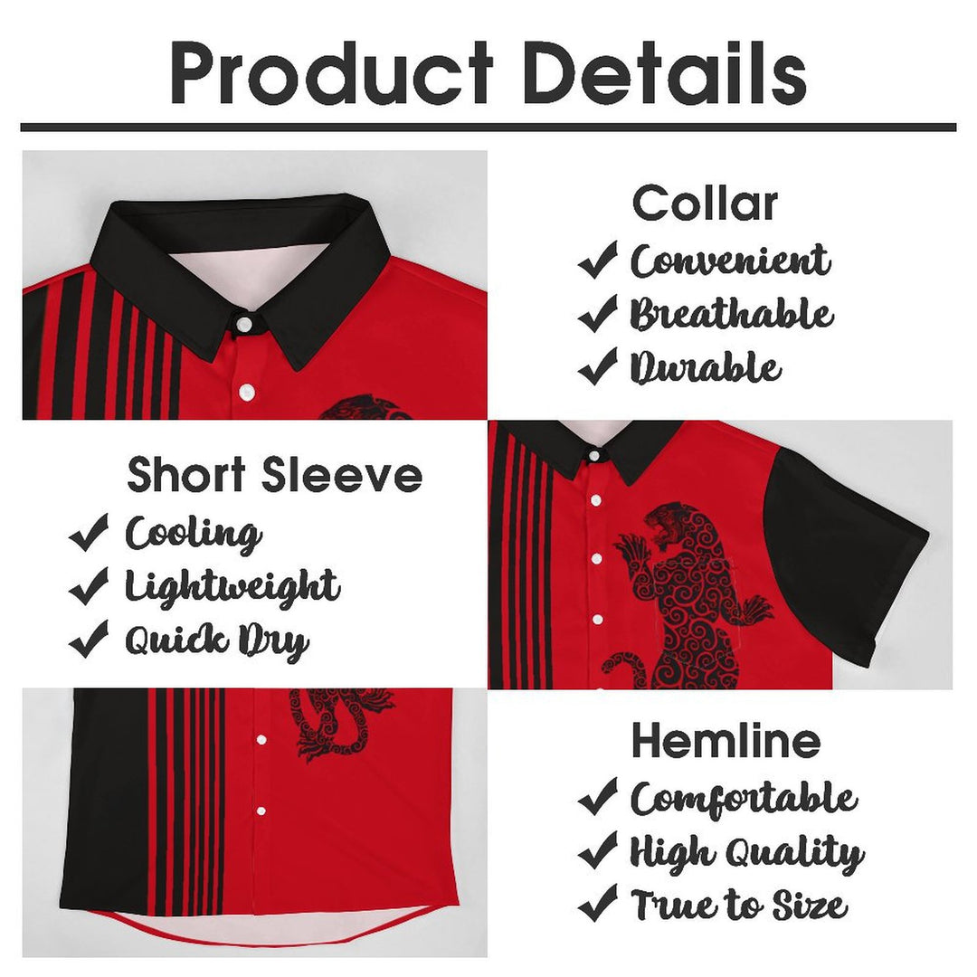 Leopard Stripe Print Casual Short Sleeve Shirt 2402000276