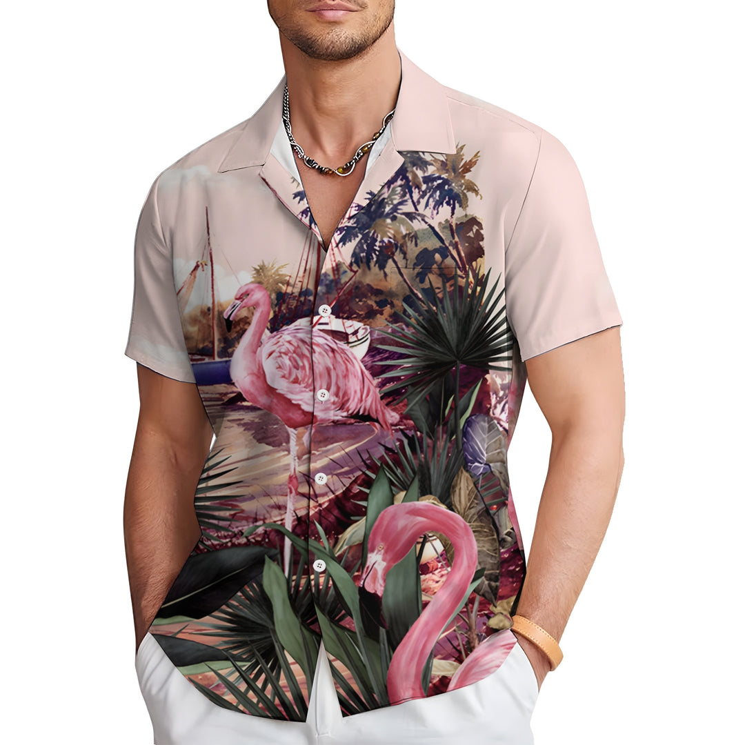 Men's Flamingo Casual Short Sleeve Shirt 2403000300