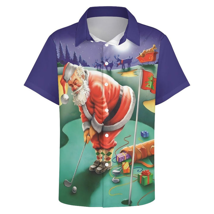 Golf Santa Chest Pocket Short Sleeve Vacation Shirt 2311000585