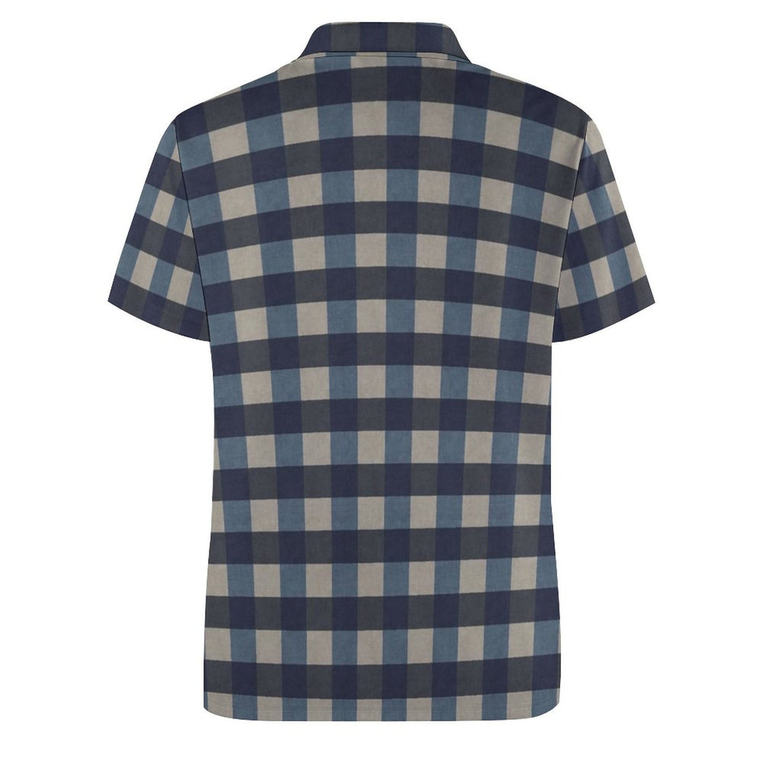 Men's Button-Down Short Sleeve Check Polo Shirt 2312000285