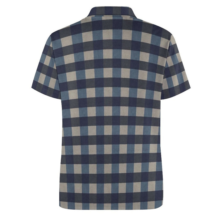 Men's Button-Down Short Sleeve Check Polo Shirt 2312000285