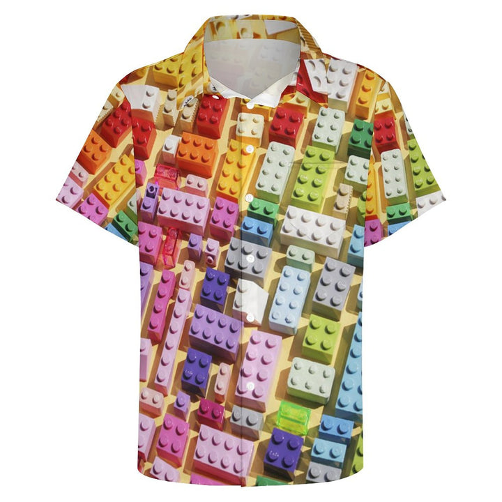 Men's Colorful Gradient Block Print Casual Fashion Short Sleeve Shirt 2307101426