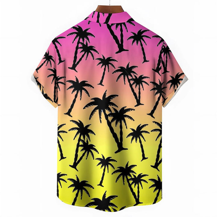 Men's Coconut Tree Shadow Casual Short Sleeve Shirt 2402000331