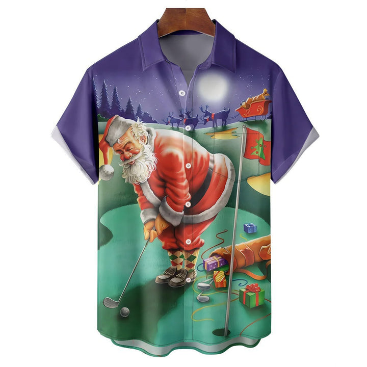 Golf Santa Chest Pocket Short Sleeve Vacation Shirt 2311000585