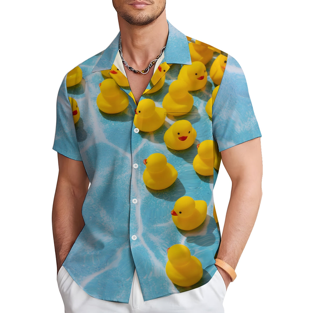 Rubber Duck Print Casual Short Sleeve Shirt 2403000186