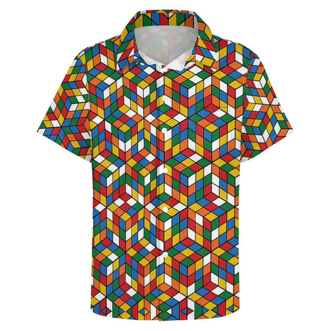 Men's Rubik's Cube Print Casual Fashion Short Sleeve Shirt 2307101278