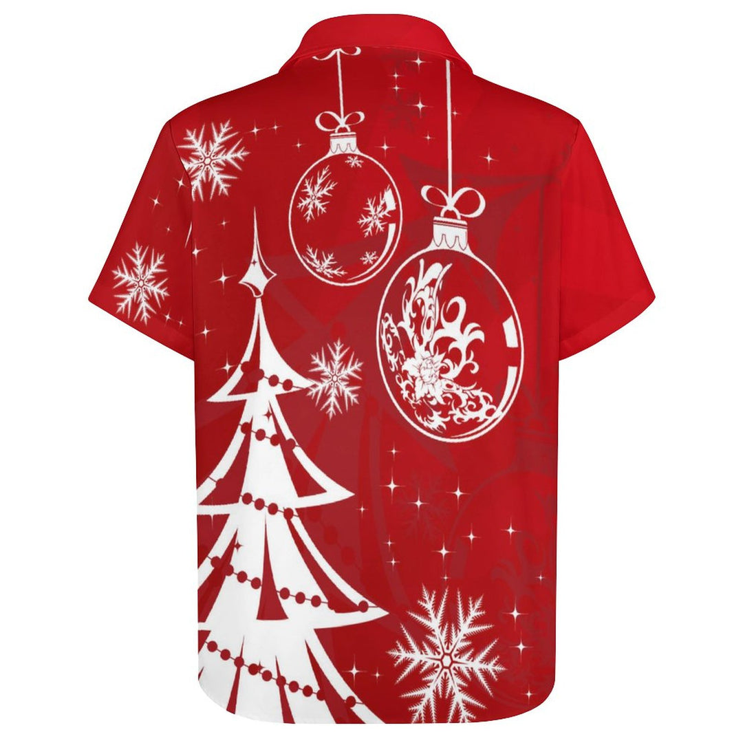 Casual Christmas Themed Print Chest Pocket Short Sleeve Shirt 2309000344