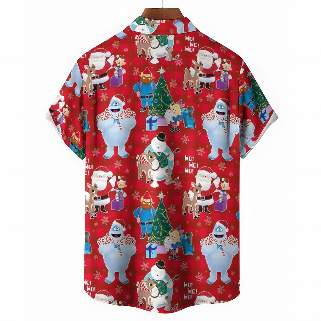 Christmas Holiday Red Men's Hawaiian Shirt Elk Cartoon Abominable Snow Monster Shirts 2311000185