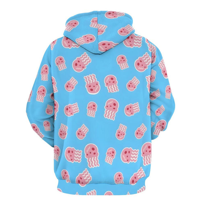 Unisex Hooded Cartoon Jellyfish Print Sweatshirt 2402000184