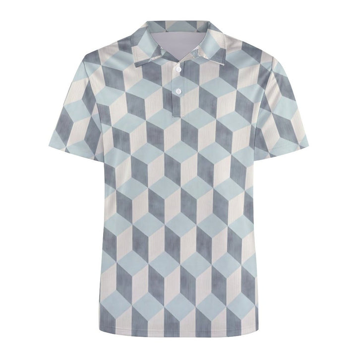 Men's Button-Down Short Sleeve 3D Geometric Print Polo Shirt 2312000155