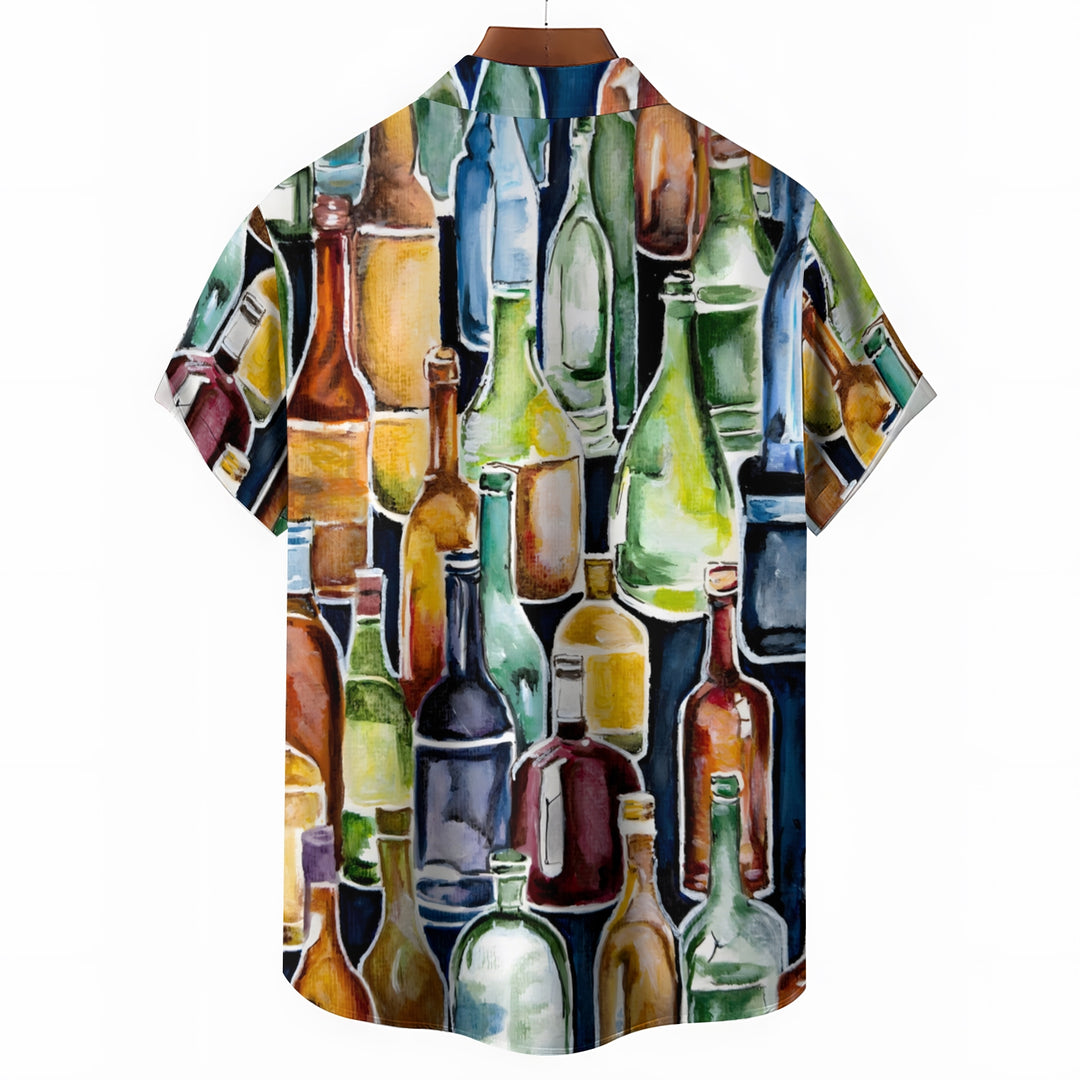 Wine Bottle Watercolor Art Casual Short Sleeve Shirt 2403000230